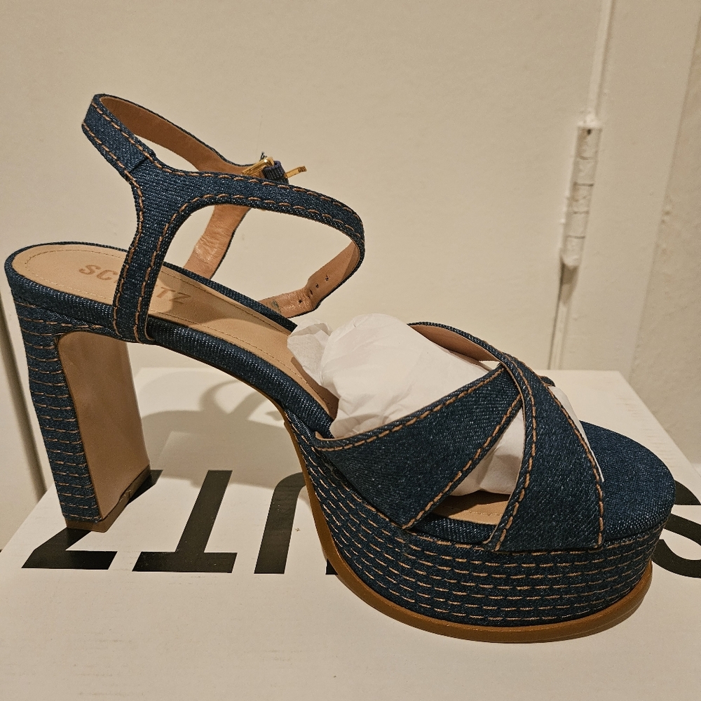 SCHUTZ Blue Platform Sandals with Chunky Heel - Picture 2 of 2